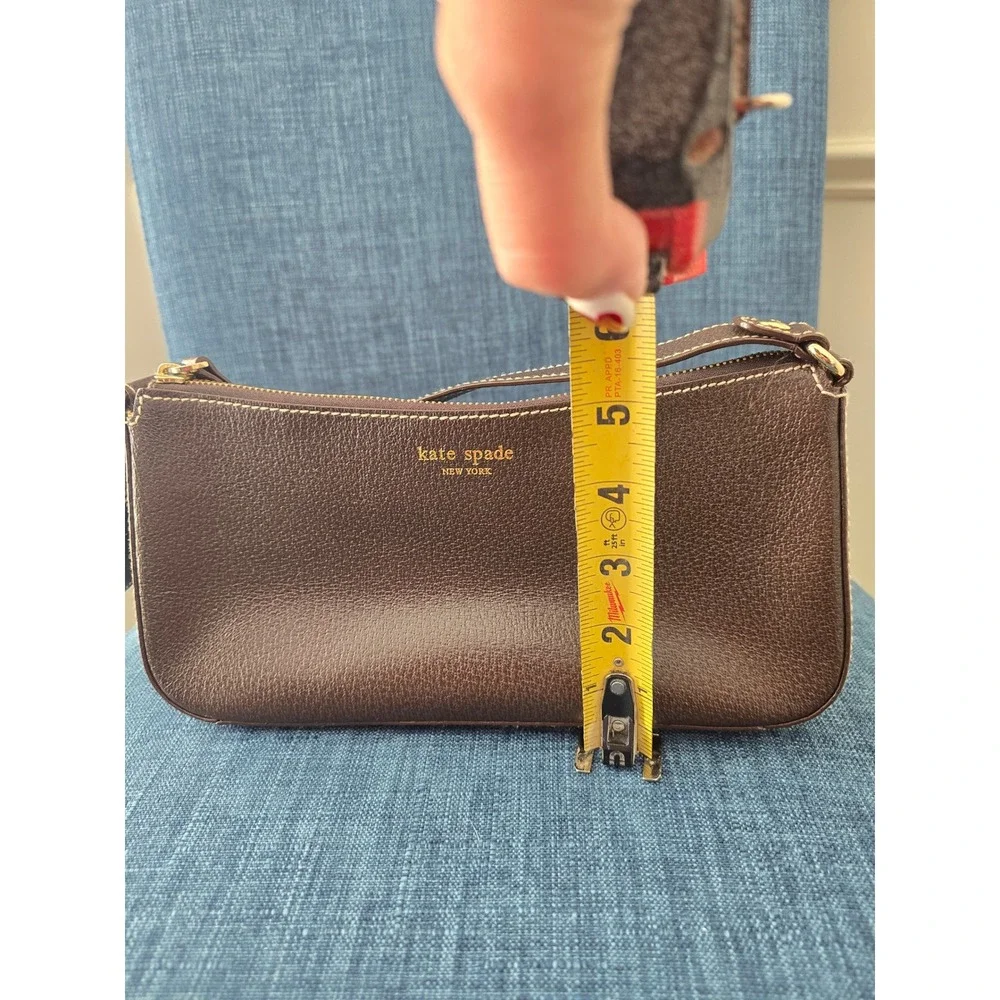 Kate Spade Brown Pebbled Leather‎ Baguette Shoulder Bag White Stitching